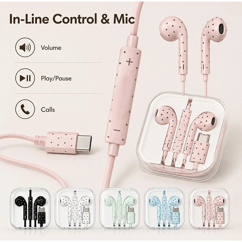 타입 C 이어폰 폴카 도트 스타 패턴 인이어 유선 이어 - Wired Earphone Mic 리뷰 및 가격