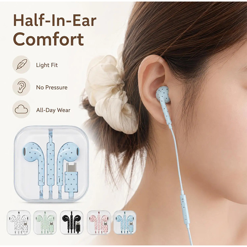타입 C 이어폰 폴카 도트 스타 패턴 인이어 유선 이어 - Wired Earphone Mic 리뷰 및 가격