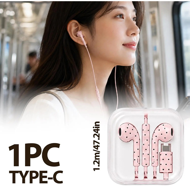 타입 C 이어폰 폴카 도트 스타 패턴 인이어 유선 이어 - Wired Earphone Mic 리뷰 및 가격