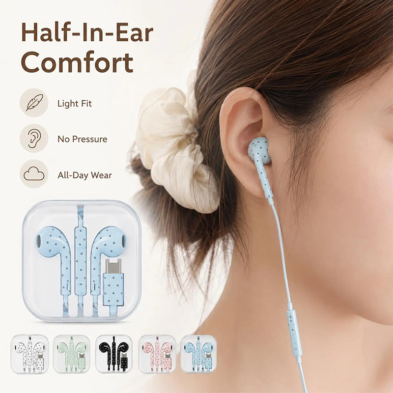 귀여운 폴카 도트 스타 타입 C 이어폰 (미, 아이폰, - Wired Earphone Mic 리뷰 및 가격